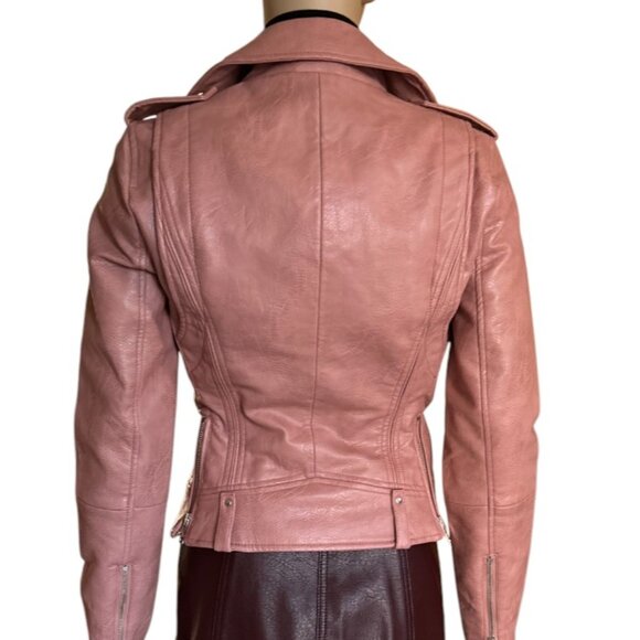 🎄 NWOT🛍️ Mango Faux Leather Pink Holiday Cocktail DUSTY ROSE MOTO JACKET XXS - Picture 4 of 6